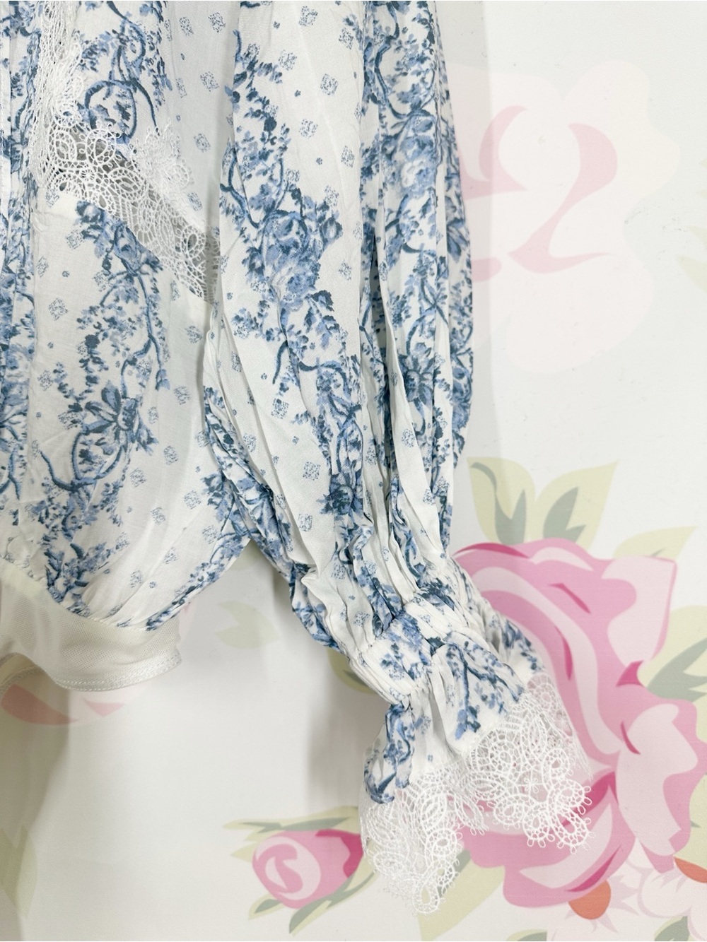 NEW Free People Intimately After Hours White Blue Floral Lace Button Bodysuit M - Picture 7 of 12